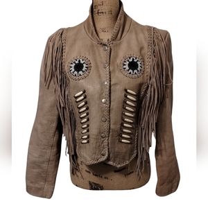 Hot Leathers Vintage Native American Style Leather Jacket Size M